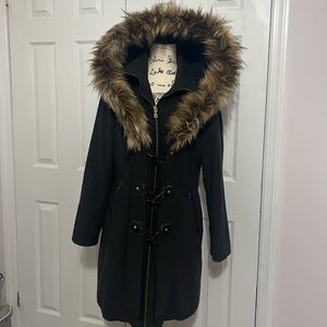 Betsey Johnson grey wool coat with fur hood